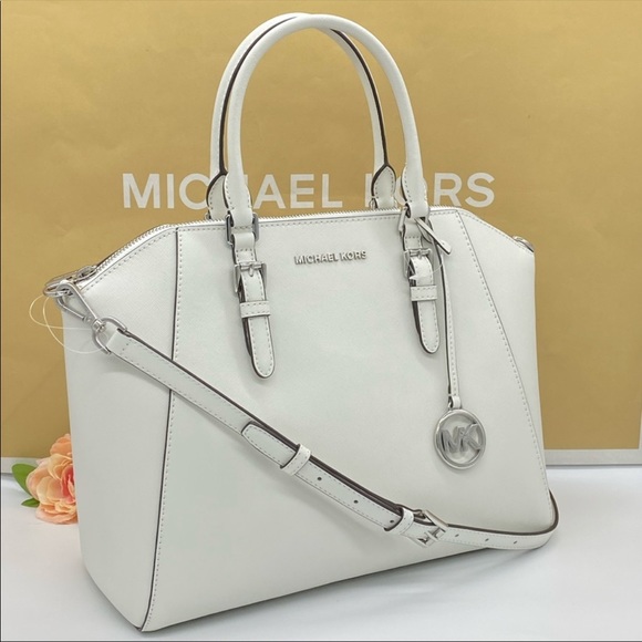 MICHAEL KORS CIARA LARGE TZ SATCHEL OPTIC WHITE - Picture 4 of 16